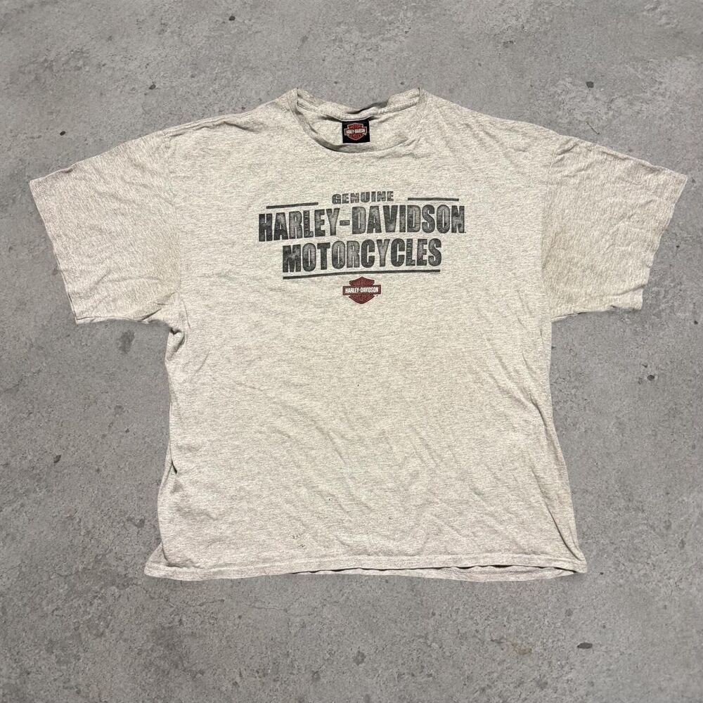 Y2K 2000’s Harley Davidson Biker Shirt Gray Spell Out Emblem Mens Size Large